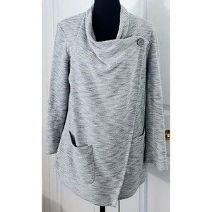 BB Dakota Women's Gray Cardigan Cowl Neck Duster Roll Tab Sleeve Sweater Sz Sm